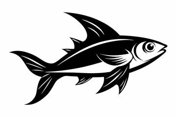 flying fish silhouette line art vector illustration with a white background