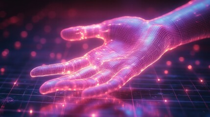 Futuristic glowing hand on a digital surface