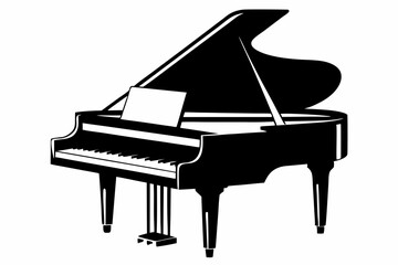 grand piano silhouette line art vector illustration with a white background