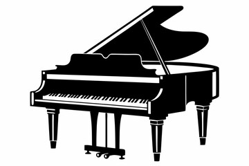 grand piano silhouette line art vector illustration with a white background