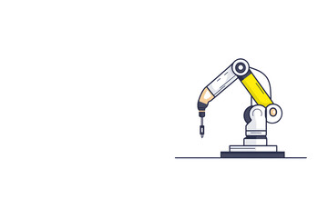 Minimalist industrial robot icon with clean lines and modern aesthetics isolated on white background, representing automation, engineering artificial intelligence in contemporary digital design.