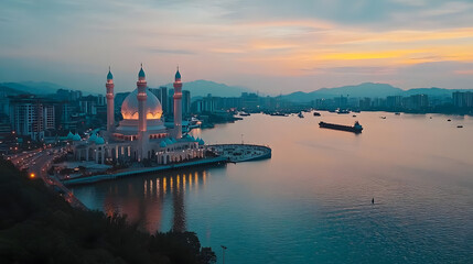 Obraz premium City Mosque Sunset: Stunning View