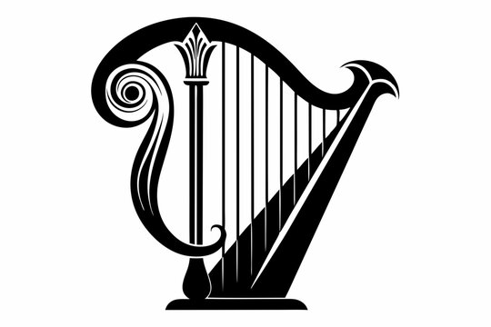 recommend clip art: harp silhouette line art vector illustration with a white background