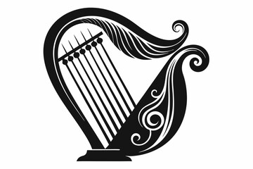 harp silhouette line art vector illustration with a white background