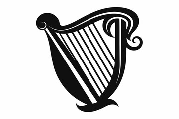 harp silhouette line art vector illustration with a white background