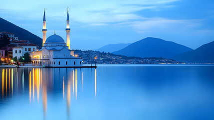 Lake Mosque Night Reflection Beauty