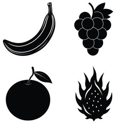 Fruit Silhouette Vector Set– Minimal Black Fruit Collection Illustration for Healthy Food, Kitchen Decor, Organic Product, and Nutrition Design Projects