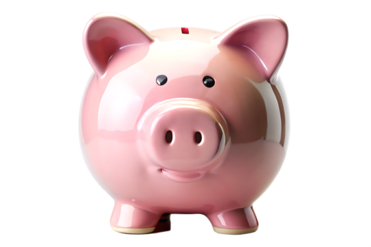 front view of piggy bank on white background