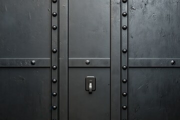 Dark, heavy metal door with rivets and a handle