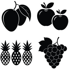 Fruit Silhouette Vector Set– Minimal Black Fruit Collection Illustration for Healthy Food, Kitchen Decor, Organic Product, and Nutrition Design Projects
