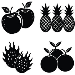 Fruit Silhouette Vector Set– Minimal Black Fruit Collection Illustration for Healthy Food, Kitchen Decor, Organic Product, and Nutrition Design Projects