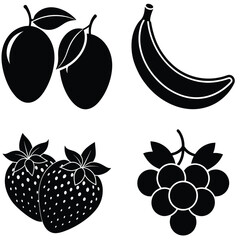 Fruit Silhouette Vector Set– Minimal Black Fruit Collection Illustration for Healthy Food, Kitchen Decor, Organic Product, and Nutrition Design Projects