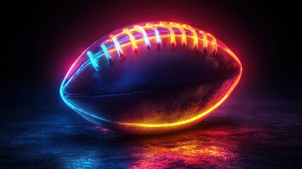 Illuminated football on dark surface