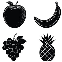Fruit Silhouette Vector Set– Minimal Black Fruit Collection Illustration for Healthy Food, Kitchen Decor, Organic Product, and Nutrition Design Projects