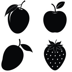 Fruit Silhouette Vector Set– Minimal Black Fruit Collection Illustration for Healthy Food, Kitchen Decor, Organic Product, and Nutrition Design Projects