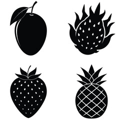 Fruit Silhouette Vector Set– Minimal Black Fruit Collection Illustration for Healthy Food, Kitchen Decor, Organic Product, and Nutrition Design Projects