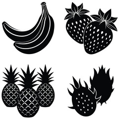 Fruit Silhouette Vector Set– Minimal Black Fruit Collection Illustration for Healthy Food, Kitchen Decor, Organic Product, and Nutrition Design Projects