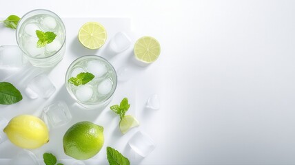 Refreshing Citrus Drink with Mint and Ice on White Background drink ice mint citrus beverage water