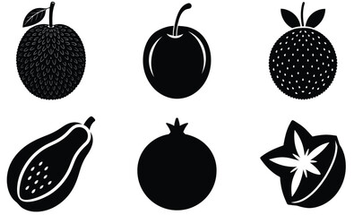 Fruit Silhouette Vector Set– Minimal Black Fruit Collection Illustration for Healthy Food, Kitchen Decor, Organic Product, and Nutrition Design Projects
