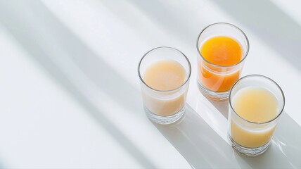 Assorted Glasses of Refreshing Fruit and Vegetable Juice with Natural Light and Shadows juice drink