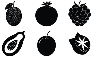 Fruit Silhouette Vector Set– Minimal Black Fruit Collection Illustration for Healthy Food, Kitchen Decor, Organic Product, and Nutrition Design Projects