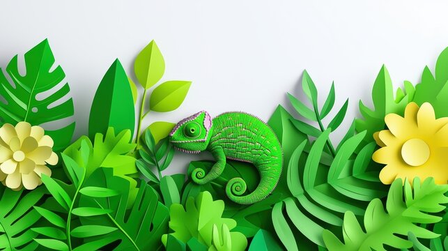 A stealthy chameleon camouflaging itself amongst imaginary foliage while dozing lightly, intriguing concept executed flawlessly