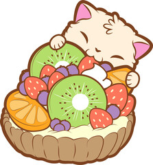cat with cute fruitflan