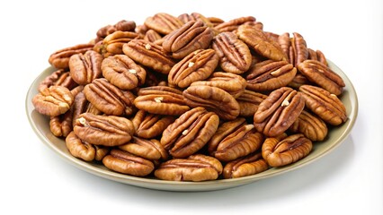 Obraz premium Abundant Plate of Pecans, Rich in Flavor and Nutritional Benefits, Fresh Harvest