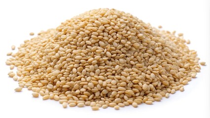 Fototapeta premium A large heap of sesame seeds in closeup view on white background