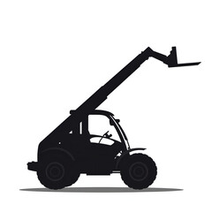 Telescopic handler. Telehandler silhouette. Side view. Flat vector.