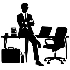 Modern Office Workspace Illustration with Businessman at Desk – Vector Clipart
