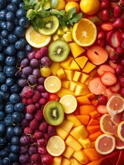 Rainbow Fruit Salad Vibrant Summer Citrus Kiwi Berries Healthy Food Delicious Tropical Vitamins