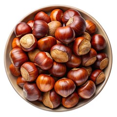 Overhead shot of a bowl filled with shiny and delicious chestnuts