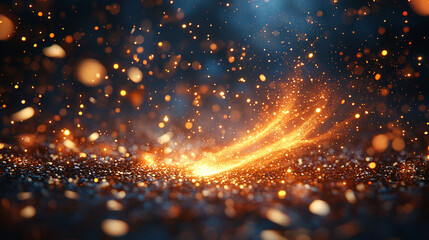 Abstract fiery sparks and metal glitter background.