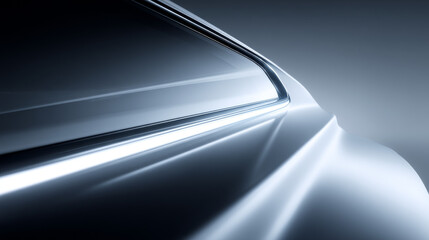 Close-up view of sleek car design highlighting curves and reflective surfaces.