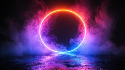 Neon circle, smoky backdrop