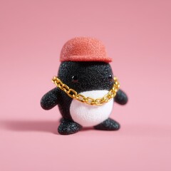 Fototapeta premium 3D whale character wearing cap and chain, soft shine and rubbery finish