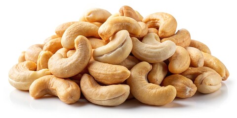 A Pile of Cashew Nuts Isolated on a White Background for Snack