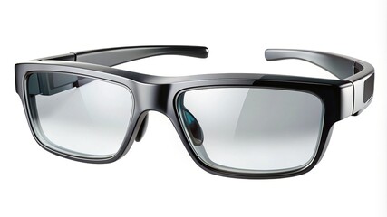 Fototapeta premium Close up perspective of modern eyewear with rectangular lenses isolated on white