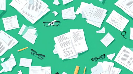 Messy Papers and Documents on a Green Surface