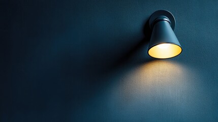 Spotlight fixture mounted on a black wall, turned on and casting soft ambient light