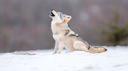 A solitary wolf howling silently in its dreamscape, wild essence captured authentically