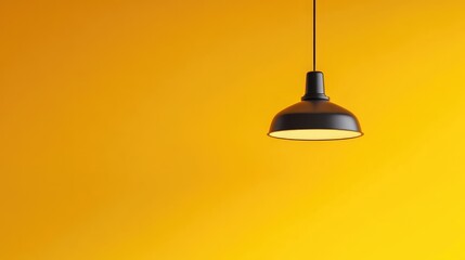 Obraz premium Suspended industrial-style minimalist lamp against a bright yellow wall
