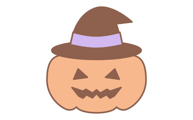 魔女の帽子をかぶるかわいいハロウィンカボチャのイラスト