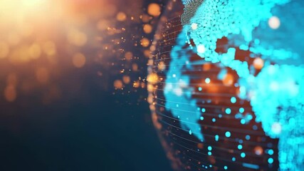 Visual representation of Earth with digital elements and sparkles, showcasing global communication, networks, and technology-related concepts in a futuristic and intriguing artistic view.
