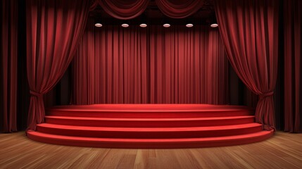 Fototapeta premium Red theater stage with spotlight for entertainment event classical performance opera drama musical venue scene