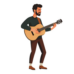 Obraz premium Singer performing with acoustic guitar in studio space relaxed atmosphere digital illustration