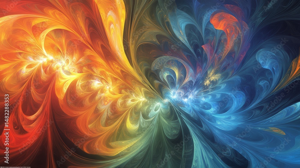 Poster vibrant fractal abstract background with intricate colorful patterns and dynamic swirling shapes for