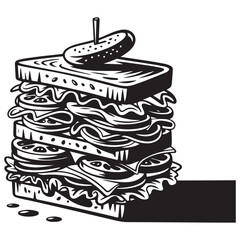 Bold graphic illustration of a delicious sandwich with intricate details Vector black silhouette. with white background