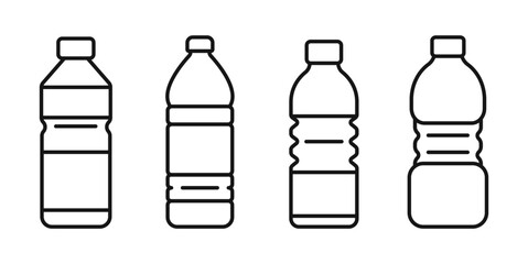 Water bottle icon set. Mineral bottle symbol line. Editable stroke width. Vector illustration and PNG transparent